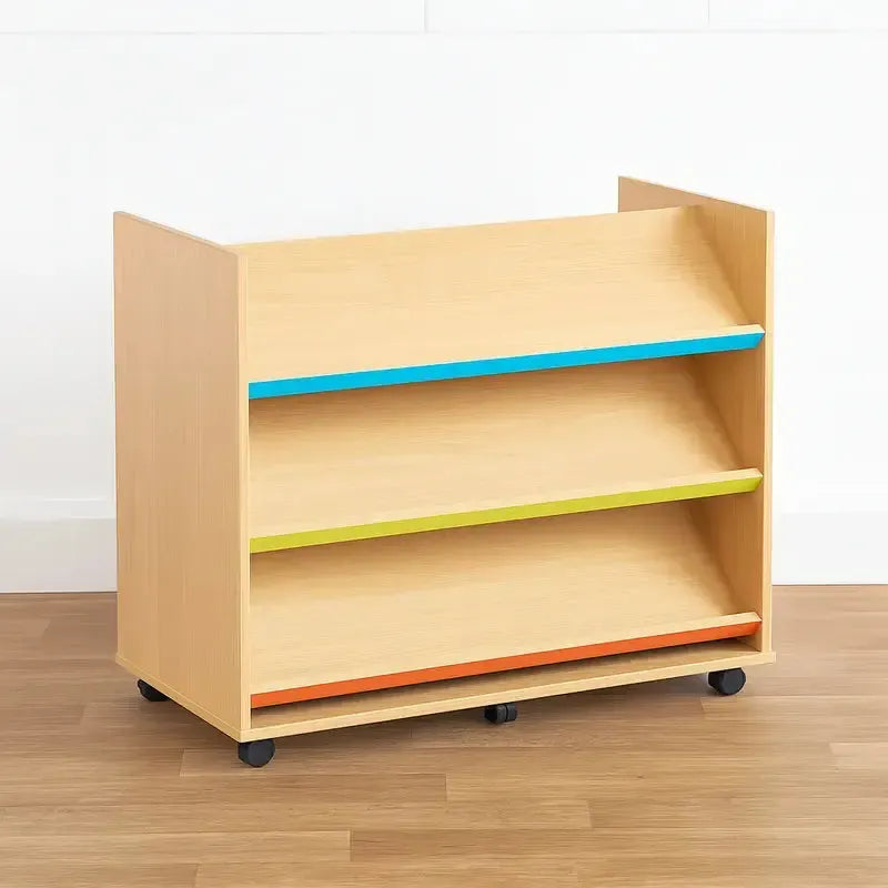 Monarch Library Unit with 3 Coloured Angled Shelves-Monarch Library Unit with 3 Coloured Angled Shelves