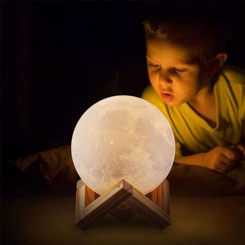 Moonbeam 3D LED Light, The Moonbeam 3D LED Light is perfect for any budding astronaut, this awesome moonrock mood light is brought to you from outer space and makes the perfect night light! This Moonbeam 3D LED Light features a lunar faithfully replicated surface indented with craters and adds a warm and comforting glow of colour to any room – bringing a calm and relaxing atmosphere to your home. With two display modes, one 2700k Warm White light, and one 4000k neutral White Light, the wireless lamp contain
