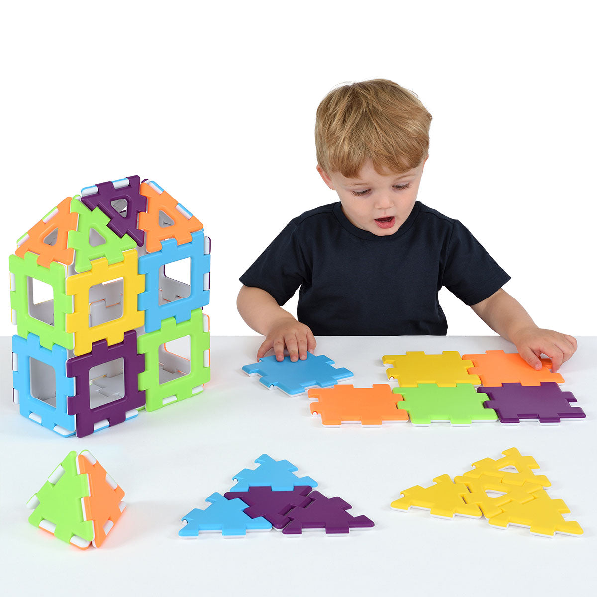 My First Polydron, Introduce young learners to the exciting world of shapes and construction with My First Polydron. Specifically designed for nurseries, early years, kindergartens, and reception classes, this construction set provides the perfect introduction to 2D and 3D shapes using triangles and squares.Joining the pieces together is a breeze, making it easy for young builders to engage with the set and create their own structures. The large, brightly colored pieces are visually appealing and capture th