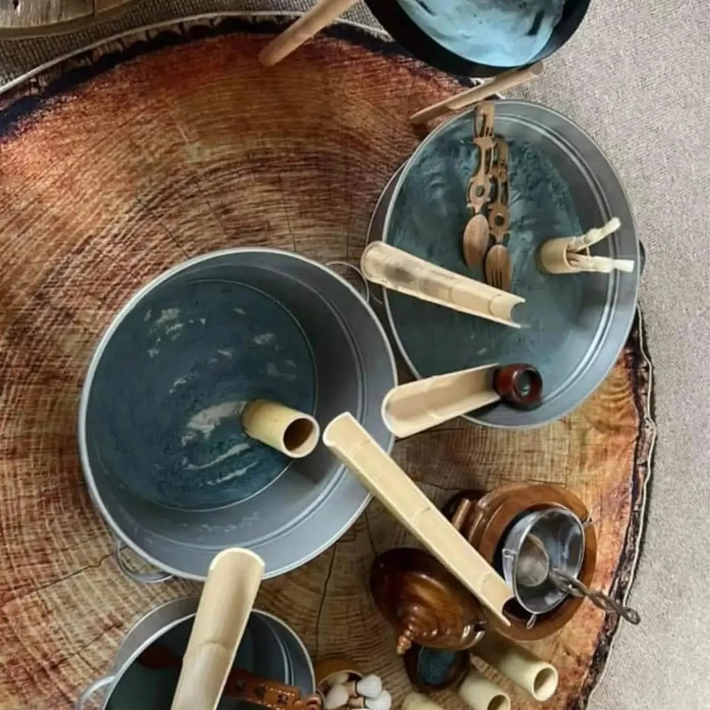 Natural Wooden Water Channelling 4 Half Tubes-Natural Wooden Water Channelling 4 Half Tubes