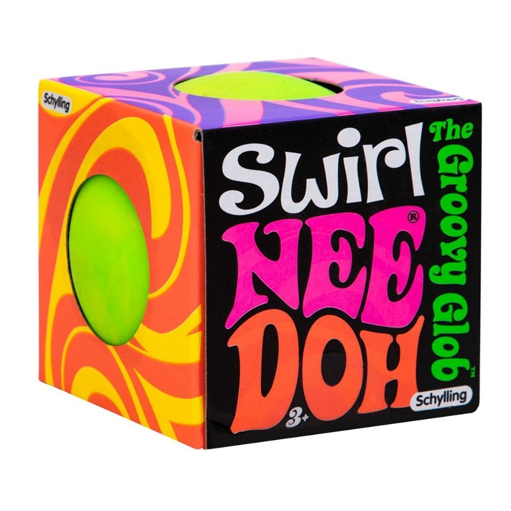 NeeDoh Swirl, Swirl NeeDoh will excite your eyes and soothe your soul.The bright colors make this NeeDoh just as fun to watch as it is to squeeze and smush!. Each Swirl NeeDoh is filled with a non-toxic, dough-like substance that always returns back to its original shape. Get your swirly squeeze on with Swirl NeeDoh! Swirl NeeDoh makes a great gift and is perfect for schools, party favors, those with special needs, an addition to the office, and is exactly what you need to decompress! A fidget toy that sati