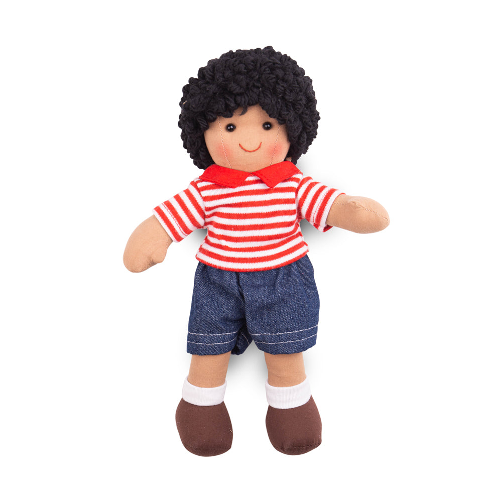 Otis Doll - Small, Otis Doll is ready to meet his new little best friend! Otis is a soft and cuddly ragdoll dressed in an adorable outfit. Otis has curly hair and wears his very own Bigjigs Toys denim shorts and a red striped polo shirt. Otis Doll’s soft material makes him the perfect toddler doll as he’s small (only 28cm tall) and gentle on busy little hands. Otis the ragdoll can easily fit into bags, prams, cots, beds and cars so can be taken anywhere at any time! If your little one has a passion for fash