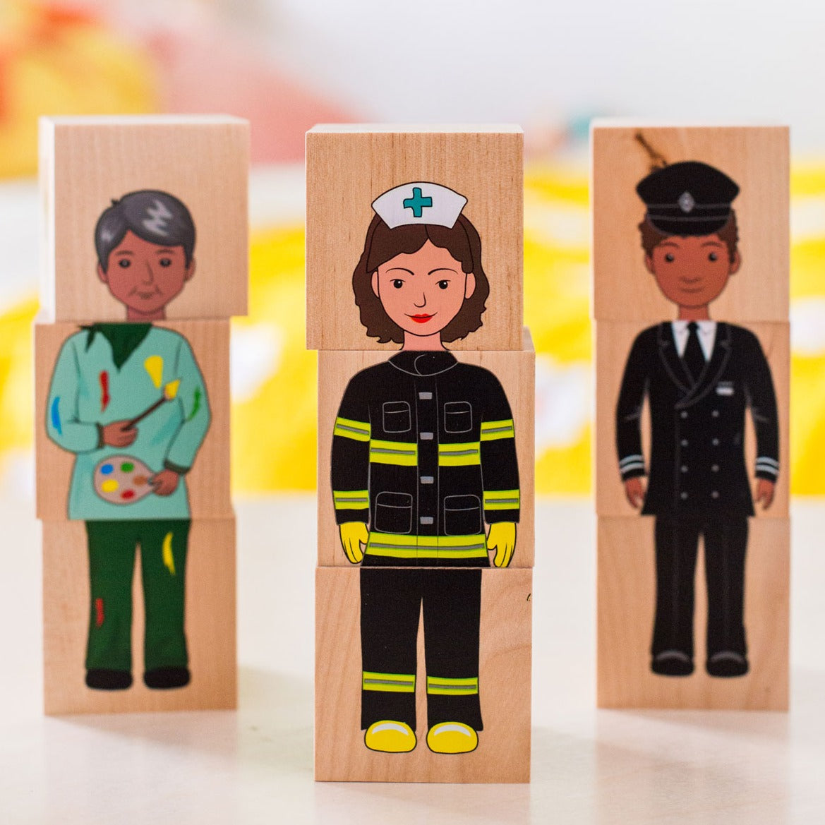 Our Community Wooden Blocks, Introducing the Our Community Wooden Blocks, a delightful set that introduces children to the diverse people and professions found in our communities. This set showcases individuals from various ethnic backgrounds and occupations to provide a well-rounded representation of our society.These wooden blocks offer hours of fun and interactive play while supporting children in developing a sense of identity and understanding the different roles that contribute to our community. As ch