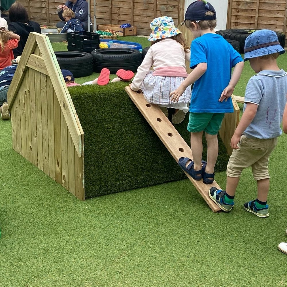 Outdoor Wooden Hill Climb, Young children love to climb, and now they can on this sturdy wooden structure covered with artificial grass.Children will enjoy climbing their way to the top and down again.The Outdoor Wooden Hill Climb is great for developing gross motor skills and exploration.The Outdoor Wooden Hill Climb is a delightful addition to all play settings and will bring to life play areas with a mix of colour,traditional style and fun. Material:Wood Height:92 cm Length:120 cm Width:100 cm Assembly t