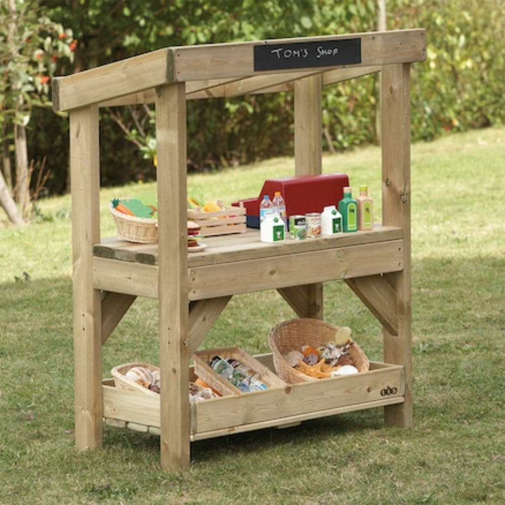 Outdoor Wooden Play Shop, There's hours of fun in store with this Outdoor Wooden Play Shop. This multi-functional Outdoor Wooden Play Shop is a lovely acquisition for any play area. As it's open-ended, this simple wooden design will lend itself nicely to lots of play scenarios. For use as a simple shop, ticket booth or puppet stall, children can decorate it to their desire. Designed for the early years market, teachers can observe pupils learning whilst counting, collecting and sorting. Manufactured from FS