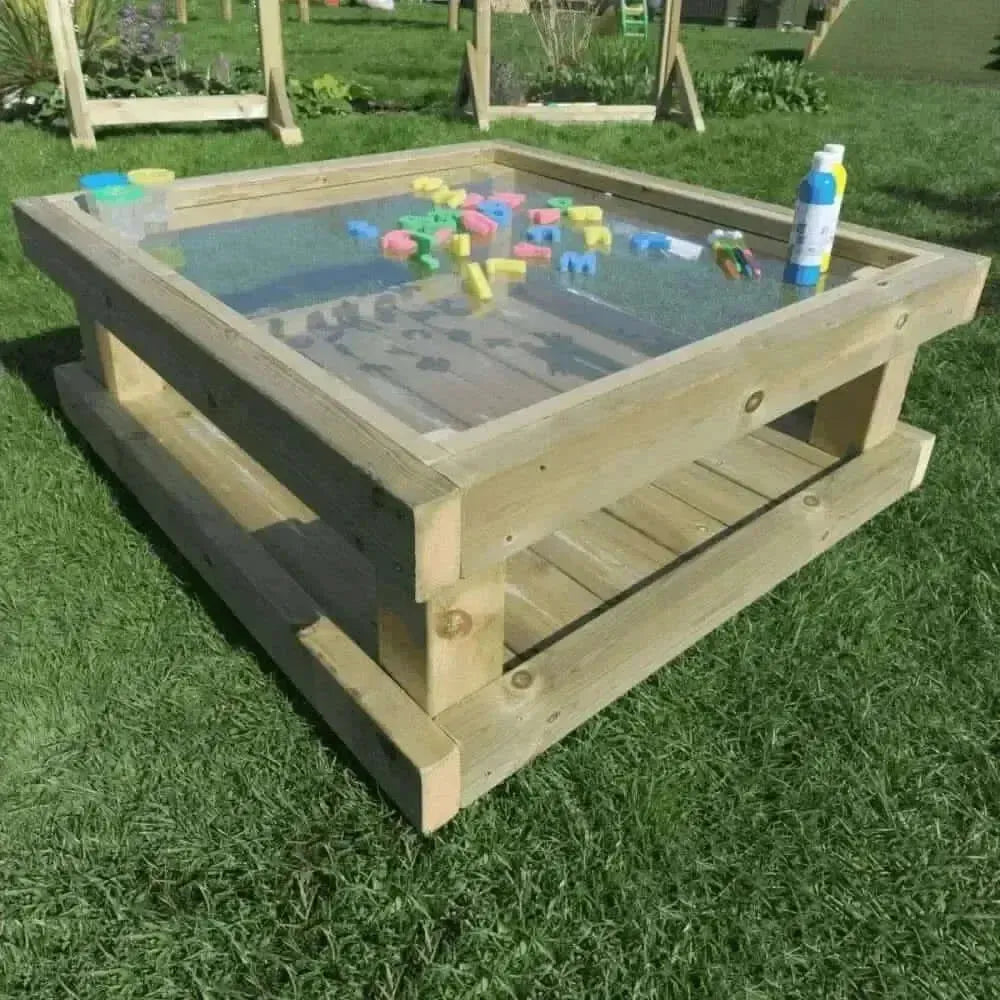 Outdoor Wooden Toddler Table with Acrylic Marking Surface-Outdoor Wooden Toddler Table with Acrylic Marking Surface