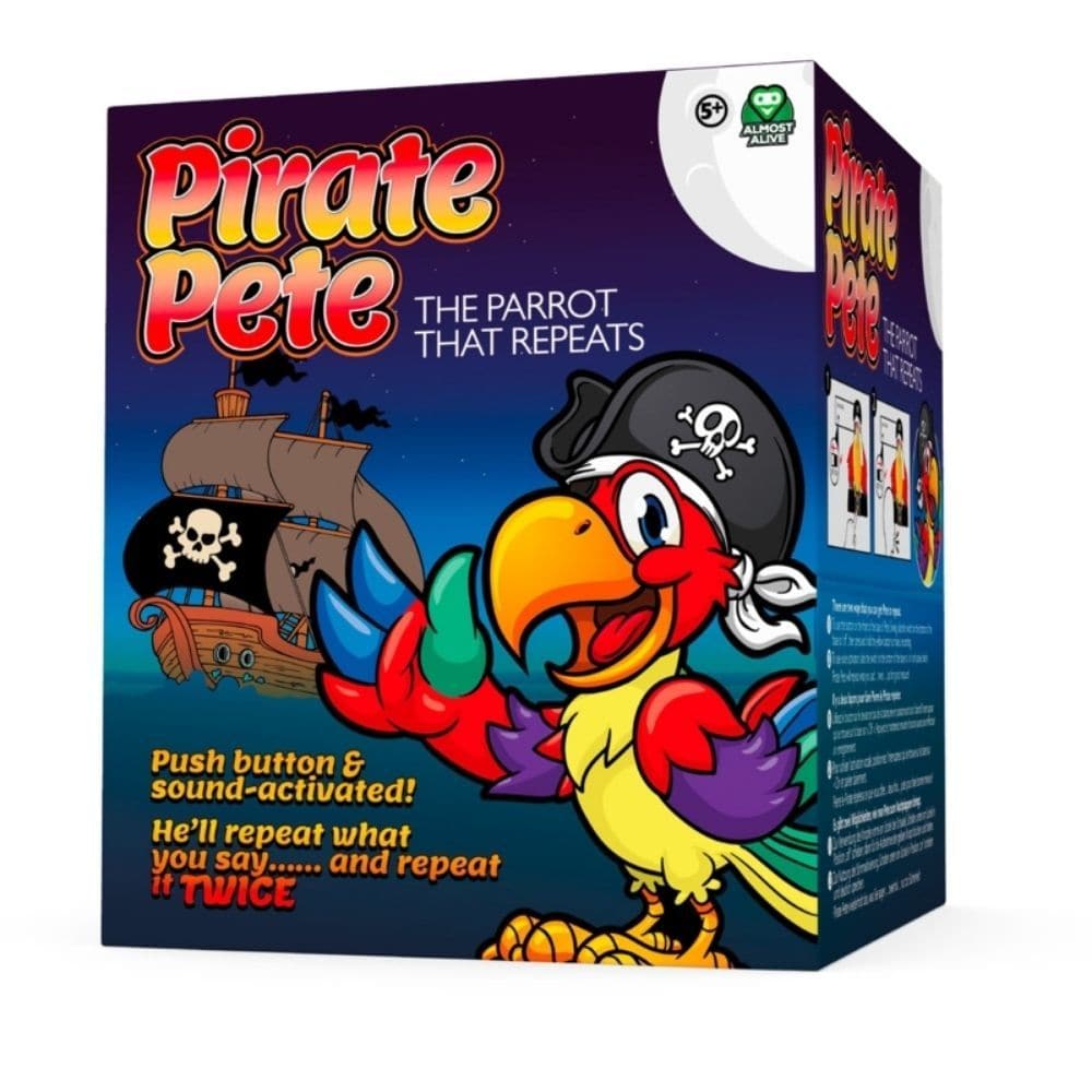 Pirate Pete the Repeat Parrot, Ahoy, mateys! Meet Pirate Pete the Repeat Parrot, the feathery friend with a flair for mimicry. With his vibrant colors and animated personality, Pirate Pete is not just any ordinary parrot - he's a chatty companion that's sure to keep you entertained. Whenever he hears something captivating, be ready for Pirate Pete to repeat it not once, but twice! And it's not just his voice that comes alive. As he speaks, watch in delight as his beak and wings move in sync, showcasing his 
