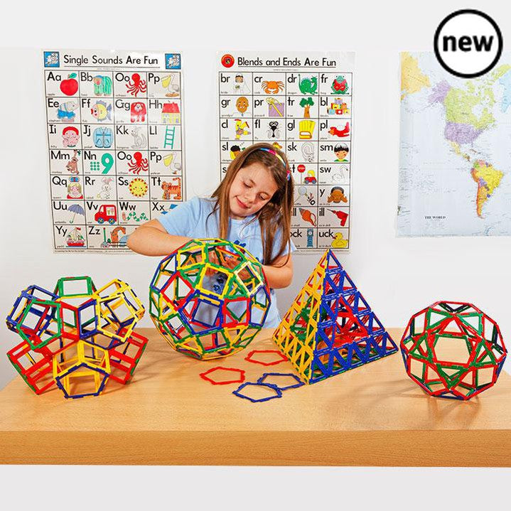 Polydron Frameworks Basic Set 280 Pieces, Introduce young learners to the world of geometry and spatial reasoning with the Polydron Frameworks Basic Set. Designed specifically for smaller groups of children, this set allows for hands-on exploration of the three main shapes: triangles, squares, and pentagons.Containing a total of 280 pieces, the Polydron Frameworks Basic Set provides ample resources for students to build and discover. The set includes 80 squares, 160 equilateral triangles, and 40 pentagons, 