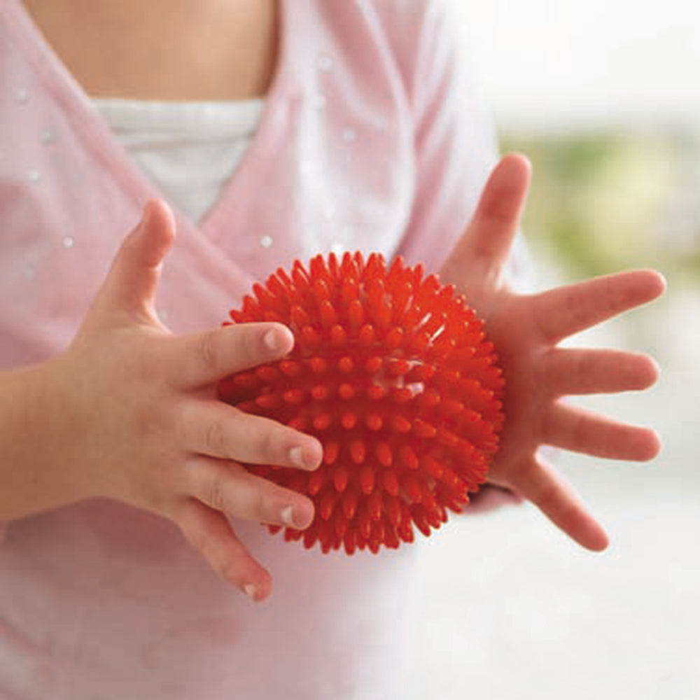 Porcupine Massage Ball, The Porcupine Massage Ball is great for massage, finger exercise, grip improvement and various games of skill. The Porcupine Massage Ball helps stimulate sensory perception and improves flexibility and strength in the fingers. Hundreds of soft spiky rounded “porcupine quills” cover the Porcupine Massage Ball surface. When used in combination with other types of balls, the Porcupine Massage Ball can be useful for tactile discrimination activities including form, size and weight. The P