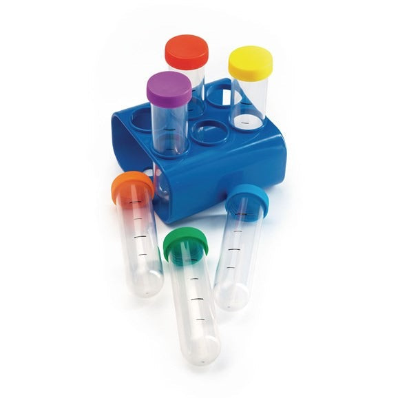 Primary Science® Jumbo Test Tubes with stand, Budding scientists will go mad over these durable Primary Science® Jumbo Test Tubes with stand made specifically for hands-on learning. Learning Resources Primary Science Jumbo Test Tubes with Stand. These oversized and colourful science tools are ideal for little hands to grip while supporting hands-on observation and investigations. The jumbo test tubes feature calibration marks of 25, 50, 75 and 100 ml to encourage experimenting with volume. Primary Science® 