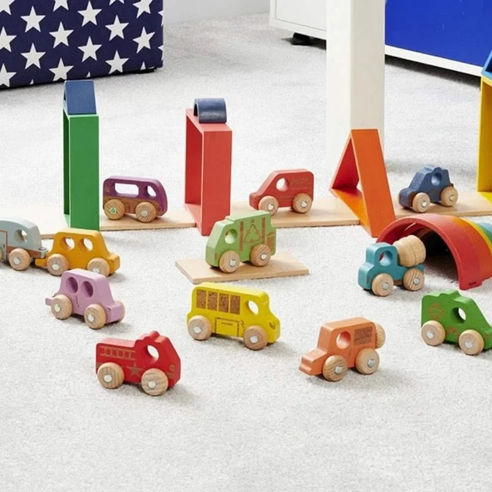 Rainbow Wooden Vehicles Set - Pk12-Rainbow Wooden Vehicles Set - Pk12