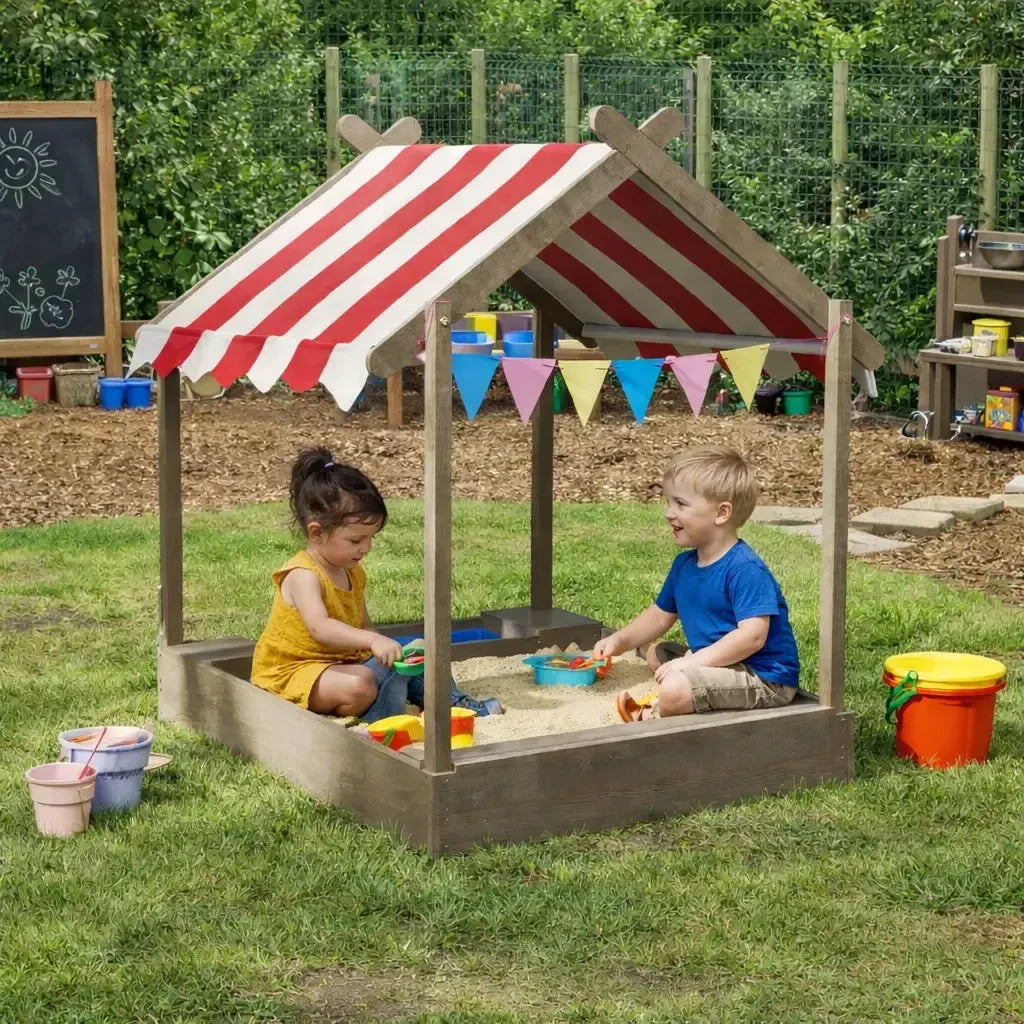 Red Striped Wooden Sandbox-Red Striped Wooden Sandbox