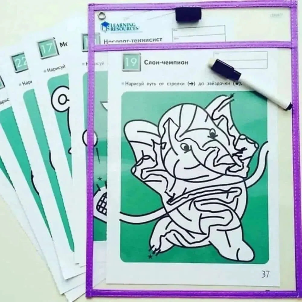 Reusable Wipe-Clean Pockets Set of 5-Reusable Wipe-Clean Pockets Set of 5