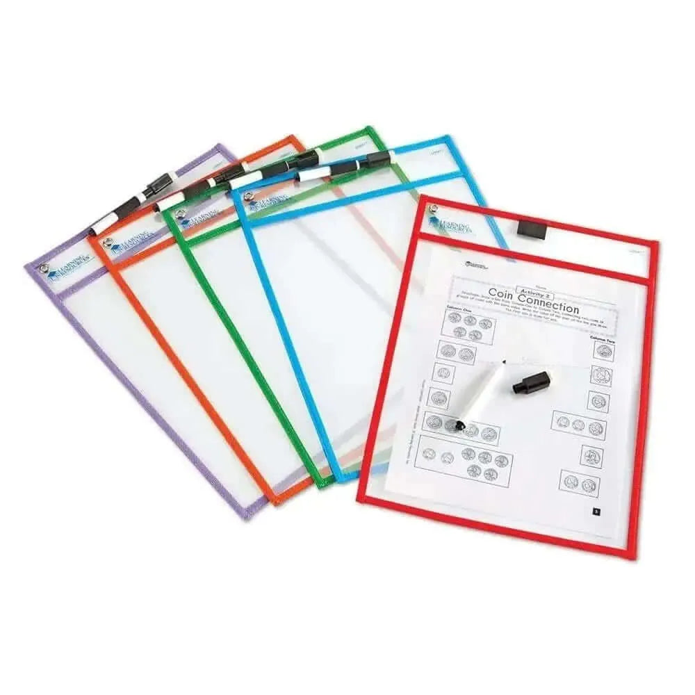 Reusable Wipe-Clean Pockets Set of 5-Reusable Wipe-Clean Pockets Set of 5