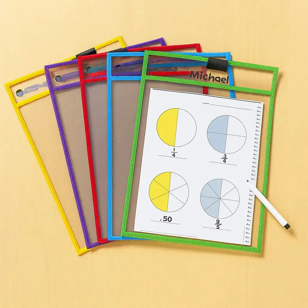 Reusable Wipe-Clean Pockets Set of 5-Reusable Wipe-Clean Pockets Set of 5