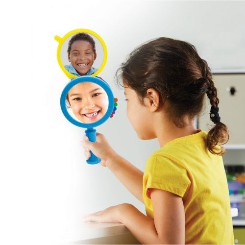 See My Feelings Mirror, The See My Feelings Mirror helps children to learn to label and identify their emotions with the See My Feelings Mirror.Make learning and understanding feelings fun with 4 guided starter activities, easy-to-identify emojis, and 6 different snap-in-place emotion slides using the See My Feelings Mirror. The See My Feelings Mirror is made from shatterproof glass to ensure safety. See My Feelings Mirror Features The child-friendly See My Feelings Mirror helps children recognise and ident