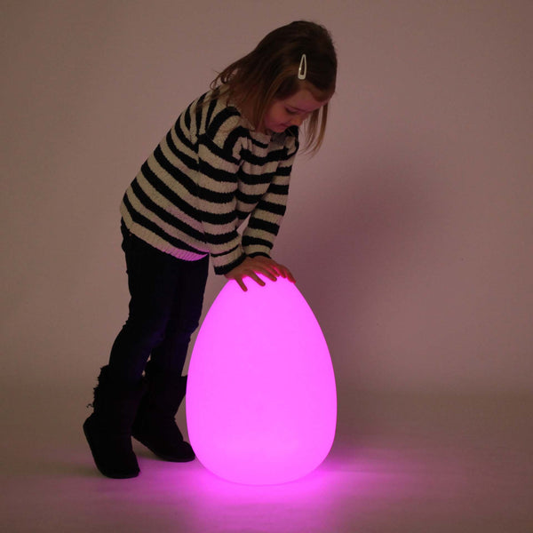 Sensory Mood Egg, These ultra-strong illuminated sensory mood eggs are aesthetically pleasing objects and can be placed around the room or used in a sensory den to provide background lighting. A large multicoloured sensory mood egg that brings bright magic into a sensory space or sensory chamber. The Sensory Mood Egg has a choice of a subtle transition of colours according to a cycle of 16 shades or choose a colour according to the desired mood: warm tones, cold tones Wireless remote control. Providing a mo