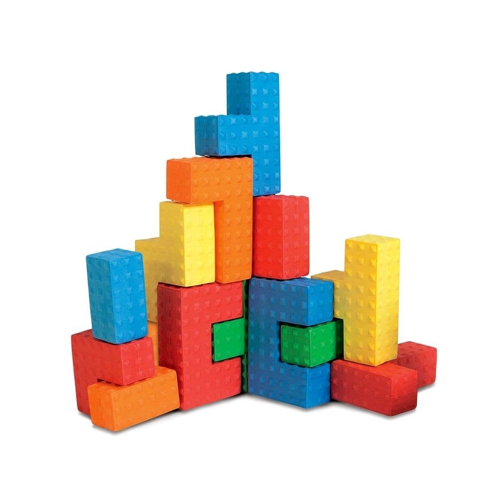 Sensory Puzzle Blocks Pack of 18, The Sensory Puzzle Blocks Pack of 18 is the perfect educational toy for children of all ages. These brightly coloured Edu-foam blocks come in a variety of shapes, including C, T, L, and zig-zag structures, which teach children about balance in construction. The textured surfaces of the blocks are perfect for small hands to grip and build with, making them ideal for developing fine motor skills. Designed with children with special needs in mind, these sensory puzzle blocks a