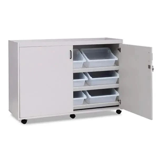 Sloping Tray Unit With Lockable Doors And Plastic Black Handles-Sloping Tray Unit With Lockable Doors And Plastic Black Handles
