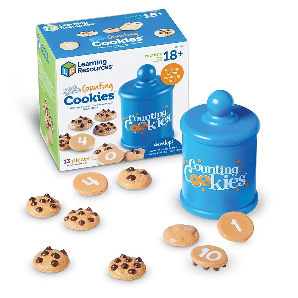 Smart Snacks Counting Cookies, Who says learning can't be delicious? The Smart Snacks Counting Cookies set is designed to make the learning process irresistibly fun for your little ones. Packed in an adorable cookie jar, this set includes 11 creatively designed chocolate chip cookies to help children with early counting skills. Each counting cookie features a number on its base and the corresponding number of chocolate chips on top, making this a delectable and educational treat. Smart Snacks Counting Cooki