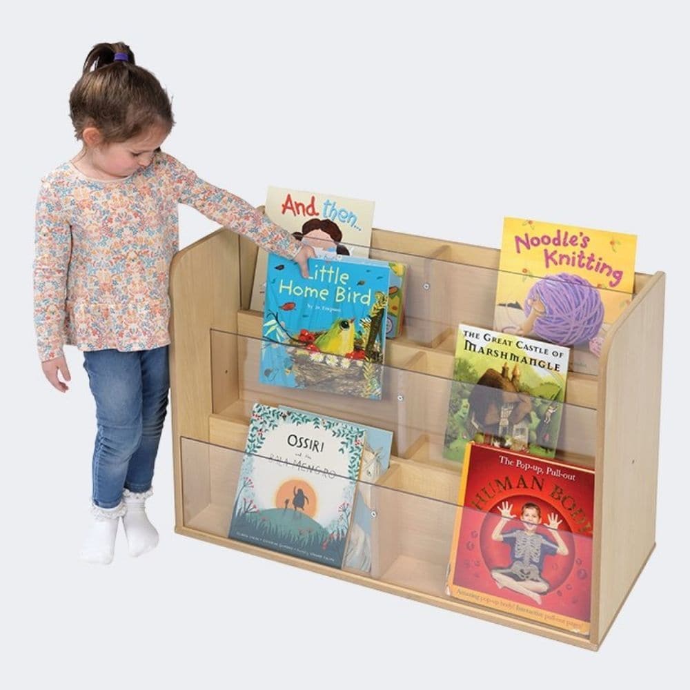 Solway Single Sided Perspex Unit, The Solway Single Sided Perspex Unit is a durable, easy access units ideal for book storage. The Solway Single Sided Perspex Unit has Perspex fronts which allow children to easily see and access books within the units. The Solway Single Sided Perspex Unit is a stylish and practical addition to any EYFS setting and provides a easy to use book storage solution for younger children who can now choose a book without causing chaos on the book rack. 3 tier perspex front book disp