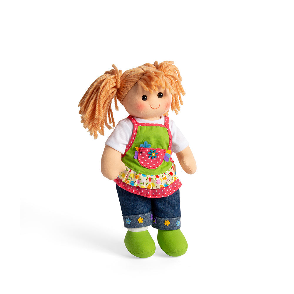 Sophia Doll - Medium, Introducing Sophia, the lovable and huggable ragdoll that is eagerly awaiting to be cherished and embraced by her new best friend. With her adorable denim jeans and apron set, embellished with a charming polka dot hem, Sophia is simply irresistible. Her sweet smile radiates warmth and is bound to captivate your little one's heart from the moment they lay eyes on her!Sophia is the perfect soft doll companion for babies, suitable for children from birth onwards. Crafted with utmost care 
