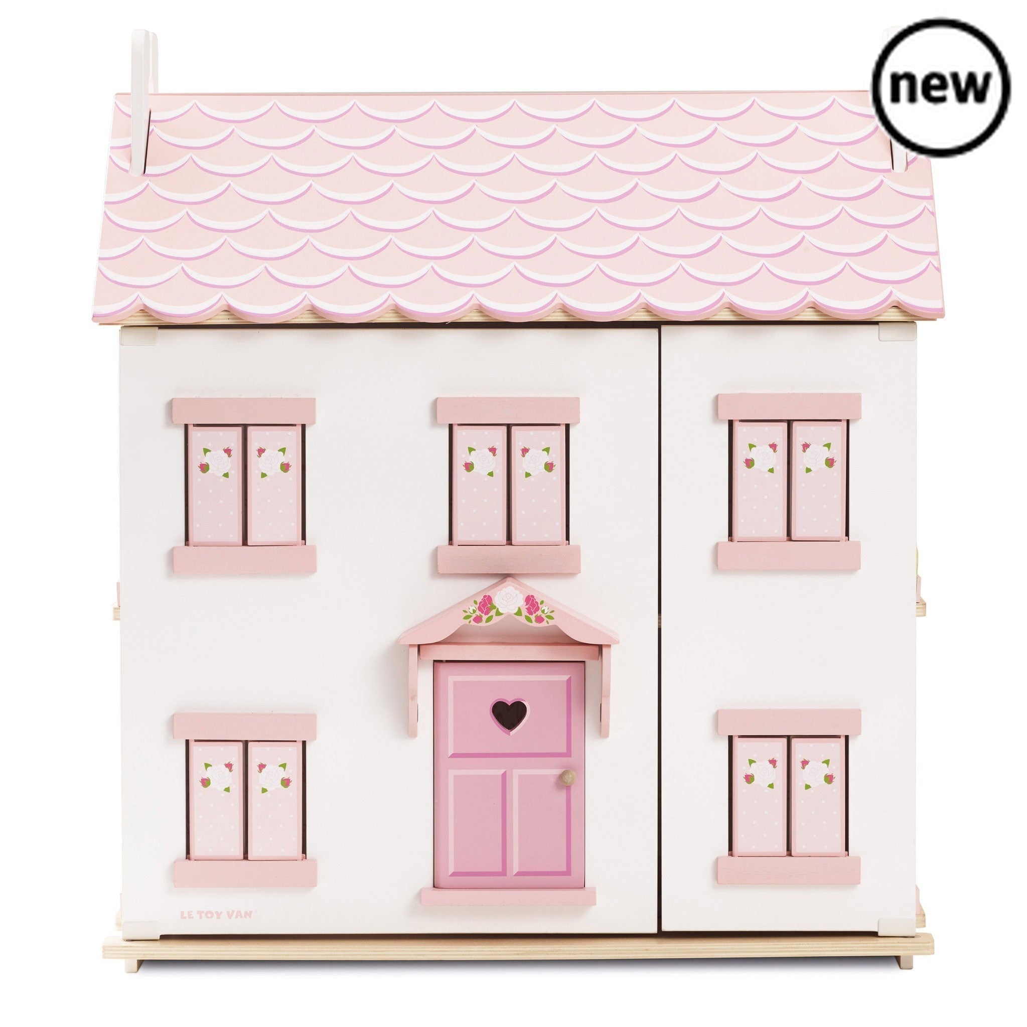 Sophie's Wooden Dolls House, Description Our much loved, multi award winning Sophie's Wooden Dolls House is a true classic. This delightful three storey miniature home features a timeless look with everything little learners could dream of. Full of nostalgic charm, this wonderful doll house is painted in the prettiest pastel pink and fresh whites, with opening and closing windows and shutters, each featuring a floral motif. The cute front porch makes a welcoming entrance for little guests. Brimming with the