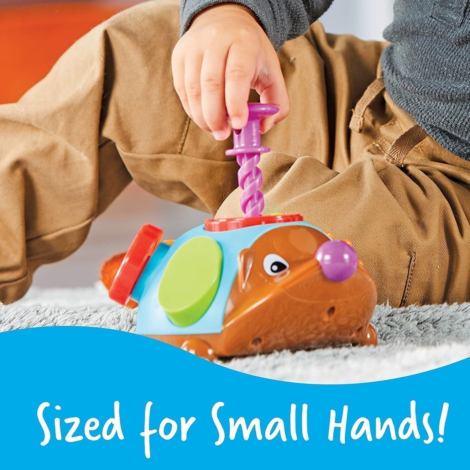 Spike the Fine Motor Hedgehog Fidget Friend, There are 6 ways to fidget and play with Spike the Fine Motor Hedgehog® Fidget Friend. Each time your child spins the wheel, turns the crank, presses the button, twists the knob, pushes the plunger, and moves the switch, they’re learning essential fine motor skills through tactile and fun fidget play. Young children will build new preschool sensory skills every time they fidget with the Spike the Fine Motor Hedgehog Fidget Friend. Inspired by our bestselling Spik