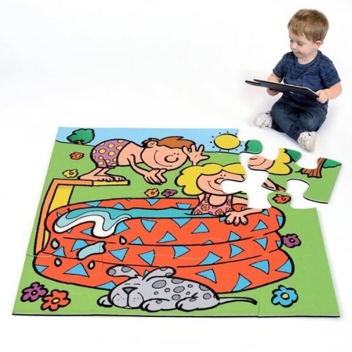 Swimming Pool Jumbo Puzzle, Introducing our Swimming Pool Jumbo Floor Puzzle, a must-have educational tool for children's growth and development. Crafted from a super thick polyester material, this puzzle is built to withstand the energetic play of little ones and provide long-lasting enjoyment.Featuring large, tactile pieces, this puzzle is perfectly designed for small hands. Each piece fits together snugly and securely, making it easy for children to complete the puzzle on their own. With vibrant colors a