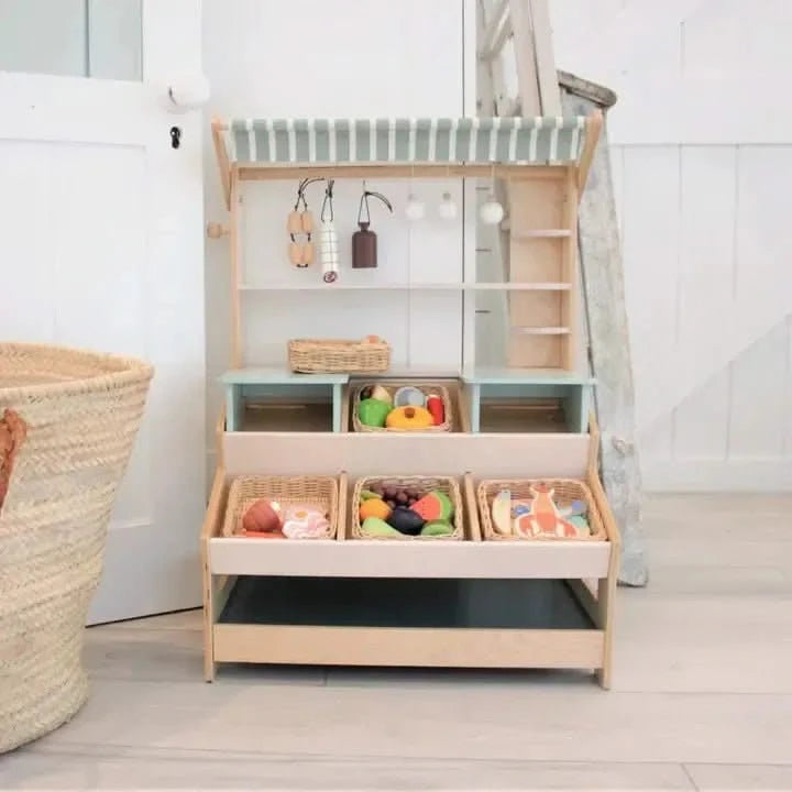 Tenderleaf Toys Wooden Market Stall with Shelves-Tenderleaf Toys Wooden Market Stall with Shelves
