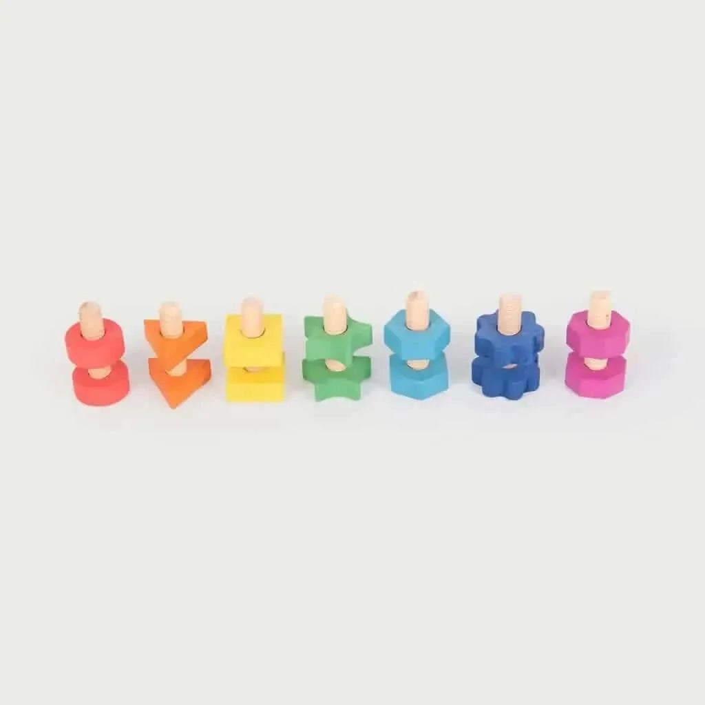 TickIt Rainbow Wooden Nuts & Bolts- Pk21-TickIt Rainbow Wooden Nuts & Bolts- Pk21