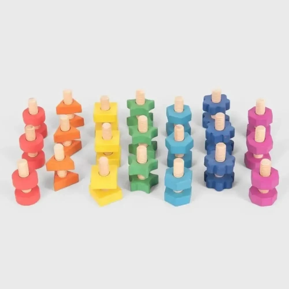 TickIt Rainbow Wooden Nuts & Bolts- Pk21-TickIt Rainbow Wooden Nuts & Bolts- Pk21