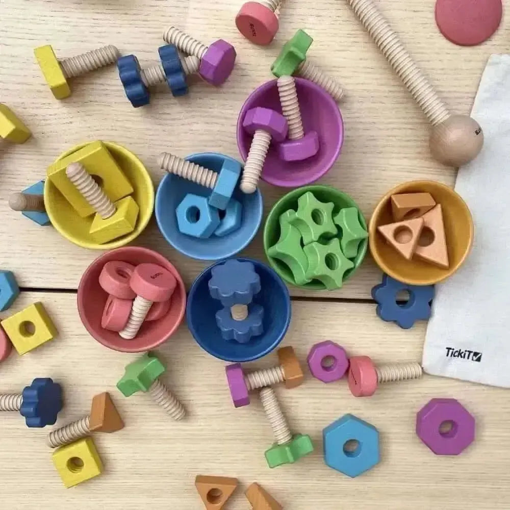 TickIt Rainbow Wooden Nuts & Bolts- Pk21-TickIt Rainbow Wooden Nuts & Bolts- Pk21