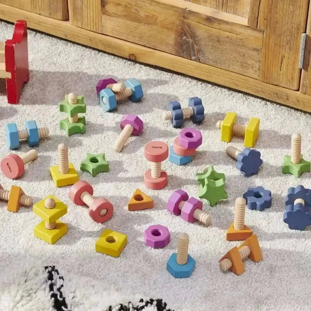 TickIt Rainbow Wooden Nuts & Bolts- Pk21-TickIt Rainbow Wooden Nuts & Bolts- Pk21