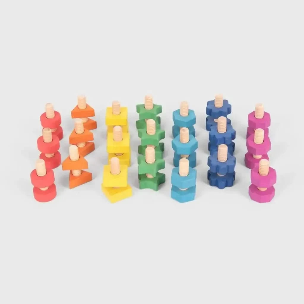 TickIt Rainbow Wooden Nuts & Bolts- Pk21-TickIt Rainbow Wooden Nuts & Bolts- Pk21