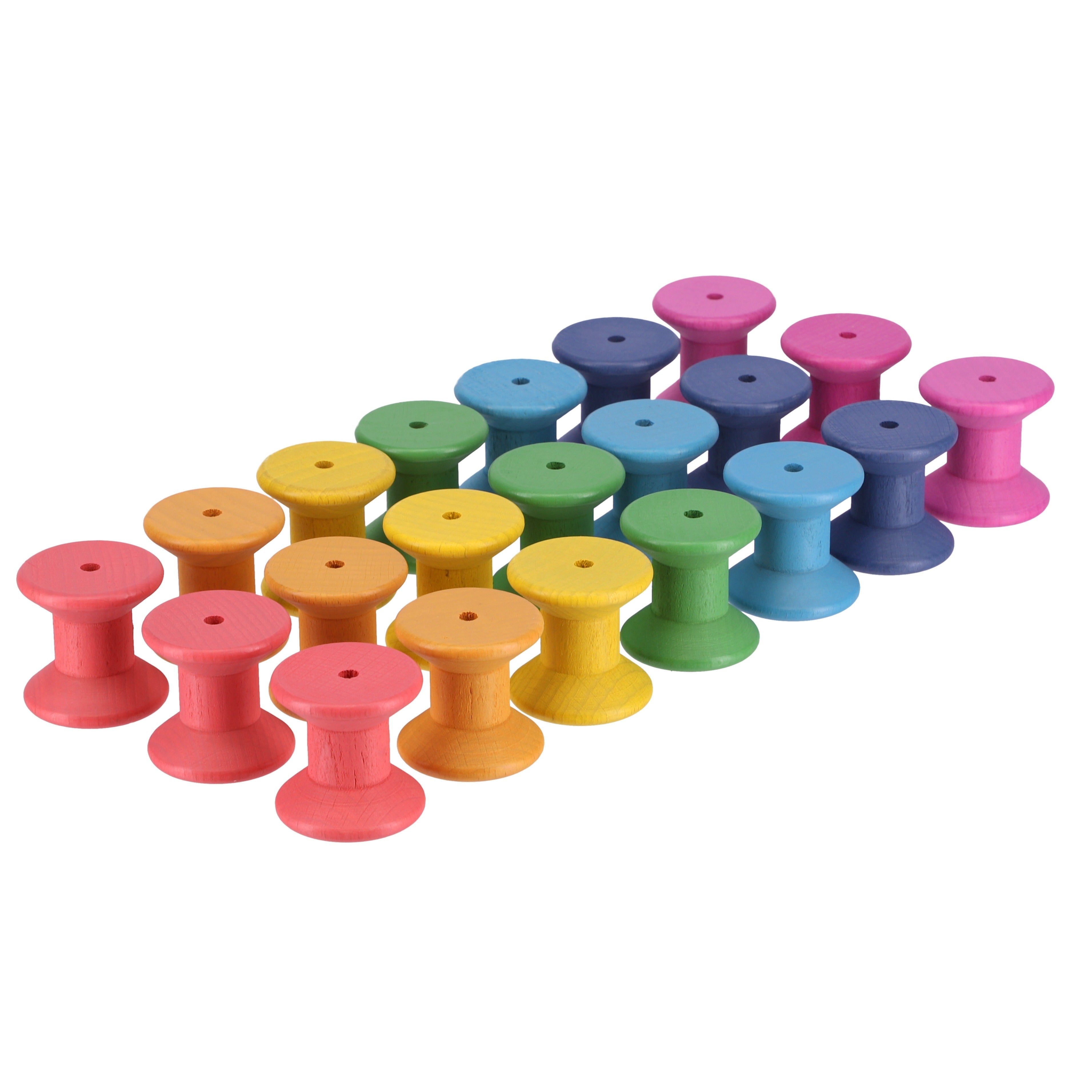 TickiT Rainbow Wooden Spools, Our TickiT® Rainbow Wooden Spools are made from beautiful smooth solid beechwood with a natural woodgrain finish in the seven different colours of the rainbow. Ideal for stacking, rolling, threading and accessorising small world play scenes. The TickiT Rainbow Wooden Spools are perfect for your child to use their imagination during creative play, build on construction skills, improve counting, sorting, stacking and sequencing skills and learn about colour and pattern-making. Th