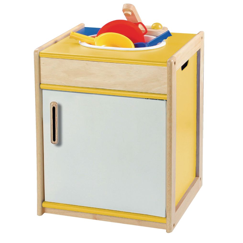 Tidlo Mini Chef Sink, No kitchen is complete without a children's play sink to wash up all of those dirty dinner plates! The Tidlo wooden Play Sink features a tap, front opening door and storage space underneath the sink to store all of those little items. Plus, a play sink with a removable plastic tub for easy cleaning! A great way to teach children the importance of tidying up after they have finished a meal. Features carry handles. Encourages creative and imaginative role-play. Combine with other wooden 