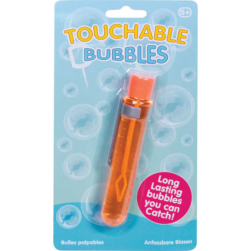 Touchable Bubbles, Blow bubbles with a difference you can actually touch them.The fantastic touchable Bubble tubs allow you to blow hundreds of Touchable Bubbles into the air. Avoid disappointed children when normal bubbles simply pop the Touchable Bubbles are there to be caught and played with. The Touchable Bubbles offer a great way to exercise such as chasing the bubble games and the Touchable Bubbles are such fun. Get the Touchable Bubbles out and then use the bubbles for Visual tracking games or for a 