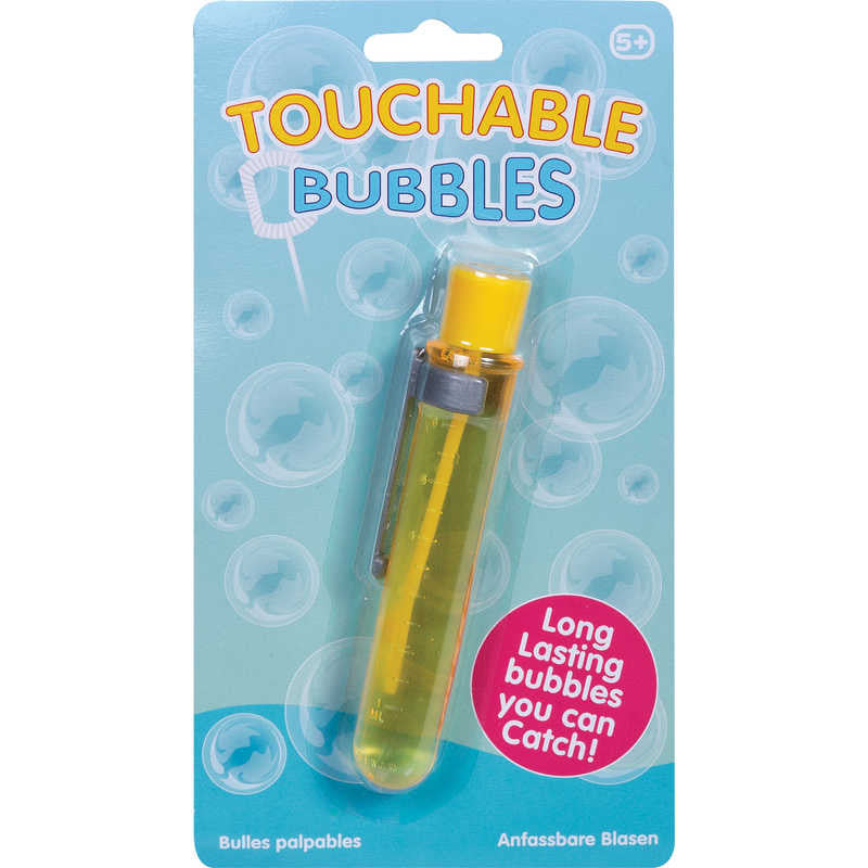 Touchable Bubbles, Blow bubbles with a difference you can actually touch them.The fantastic touchable Bubble tubs allow you to blow hundreds of Touchable Bubbles into the air. Avoid disappointed children when normal bubbles simply pop the Touchable Bubbles are there to be caught and played with. The Touchable Bubbles offer a great way to exercise such as chasing the bubble games and the Touchable Bubbles are such fun. Get the Touchable Bubbles out and then use the bubbles for Visual tracking games or for a 