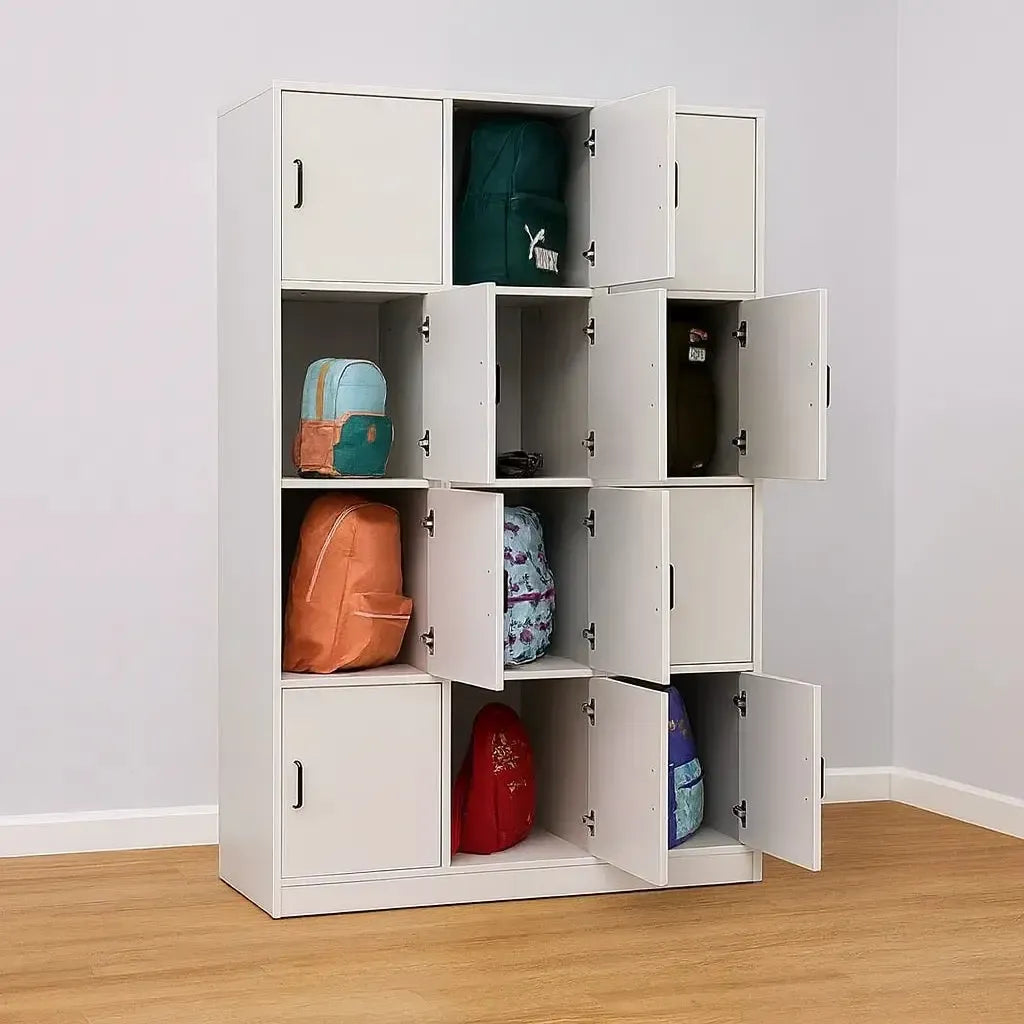 Vertical 10 Bag Store With Doors And Black Plastic Handles Grey-Vertical 10 Bag Store With Doors And Black Plastic Handles Grey