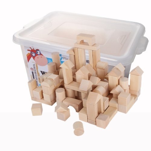 Wooden Blocks Construction Set 1, The Wooden Blocks Construction Set 1 is the perfect educational toy for little ones to enhance their fine motor skills and coordination. With this construction set, children can explore endless possibilities of building and creating with different shapes and sizes.This set comes with 100 blocks conveniently stored in a clear tub, making it easy to organize and store. The blocks are all made from high-quality wood, ensuring durability for years of play. The common dimensions