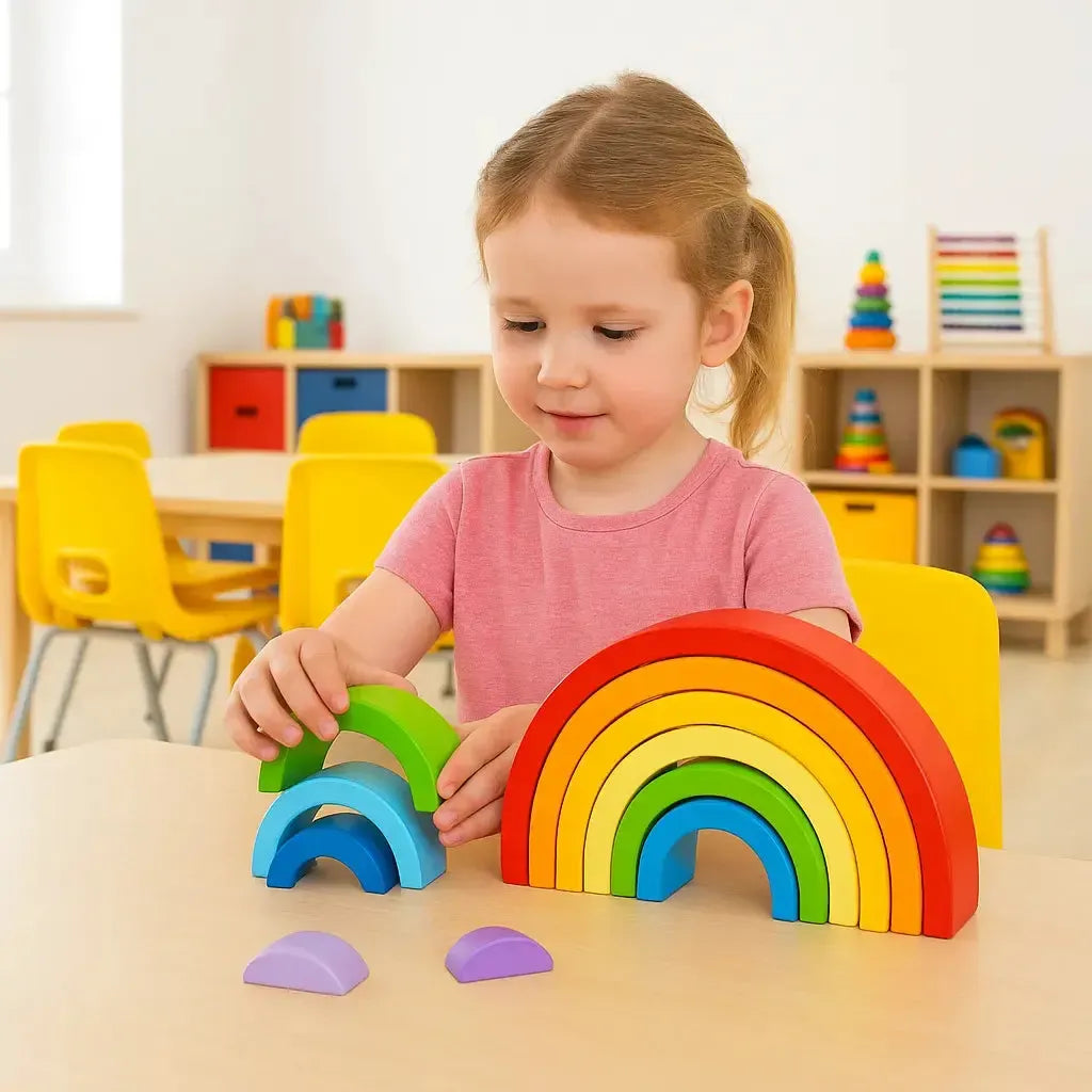 Wooden Rainbow Stacking Toy-Large-Wooden Rainbow Stacking Toy-Large