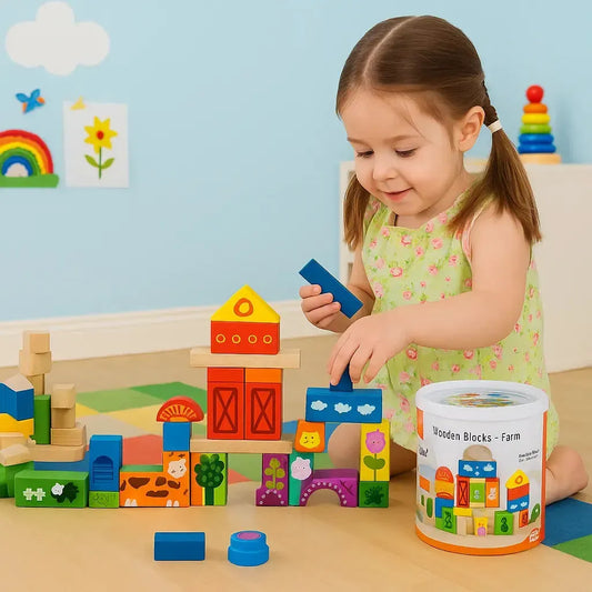 50 Piece Building Blocks Farm Set wooden educational toy