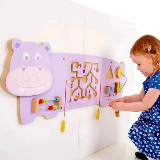Activity Wall Panel Hippo wooden educational toy