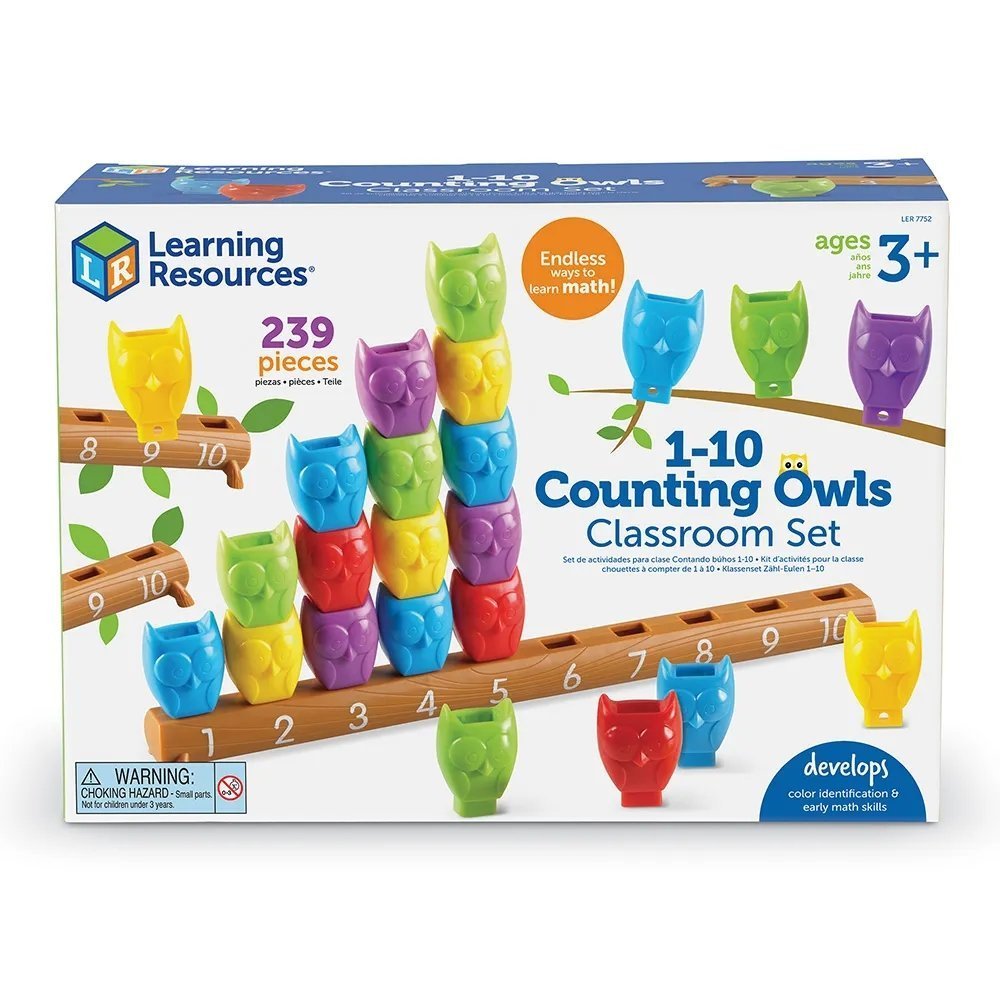 1-10 Counting Owls Class Set, Make learning about numbers a hoot with this expanded version of our popular 1-10 Counting Owls Activity Set.The 1-10 Counting Owls Class Set is ideal for small group learning, this set introduces colours, counting, patterning and sequencing with the help of brightly coloured wise little owls perching on their counting branches. The 1-10 Counting Owls Class Set introduces colours, counting, patterning and sequencing. Develops counting skills with number 1-10.The 1-10 Counting O