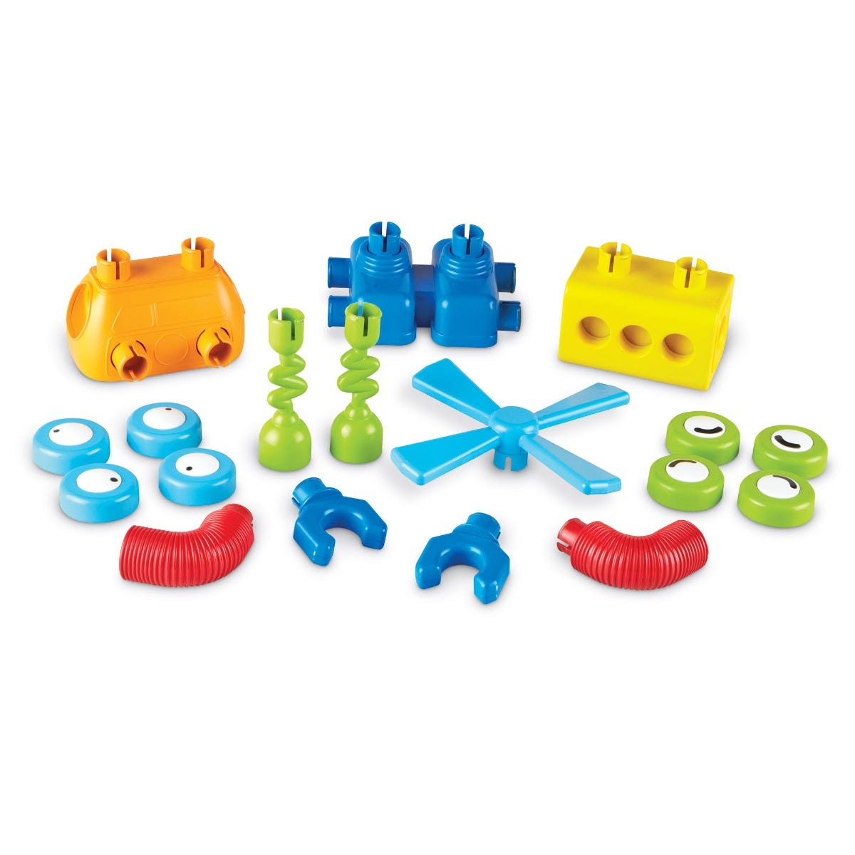 1-2-3 Build It™ Robot Factory, Introducing the 1-2-3 Build It™ Robot Factory, where your child can let their imagination run wild and build their very own twisting, turning, wacky robot creations! This robot construction toy is designed specifically for preschoolers, with chunky plastic pieces that are sized just right for little hands.With the 1-2-3 Build It™ Robot Factory, children can mix, match, fix, attach, and build their robots in endless combinations. Start by building a tall bot with squiggly green