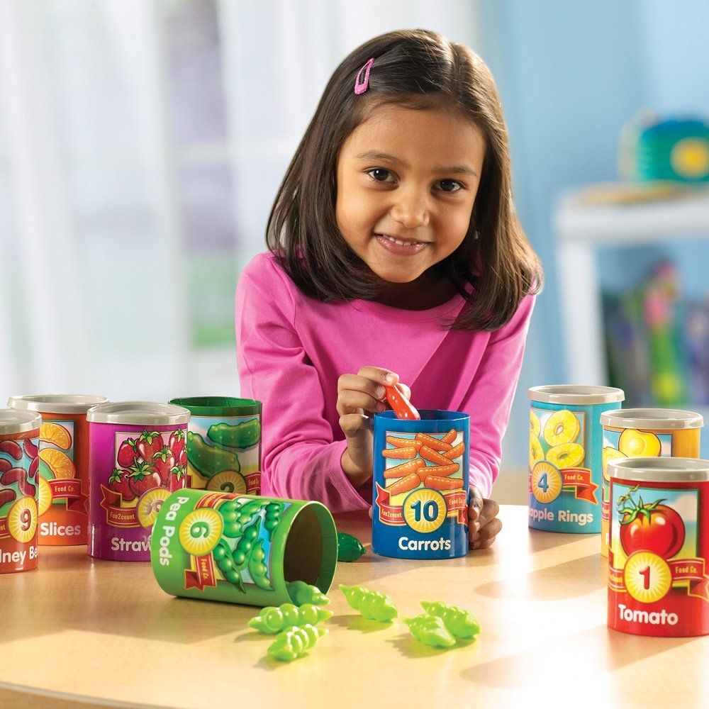 1 to 10 Counting Cans, The 1 to 10 Counting Cans from Learning Resources are colourful, familiar fruits and veggies which introduce early math and are great for imaginative play too! Introduce counting, number sense and sorting as children sort the realistically detailed fruit and vegetables into the corresponding cans. The 1 to 10 Counting Cans are labelled with numerals, words and pictures for guidance and reinforcement. Each can measures 80 × 100mm and they stack for easy storage. Teach counting, number 