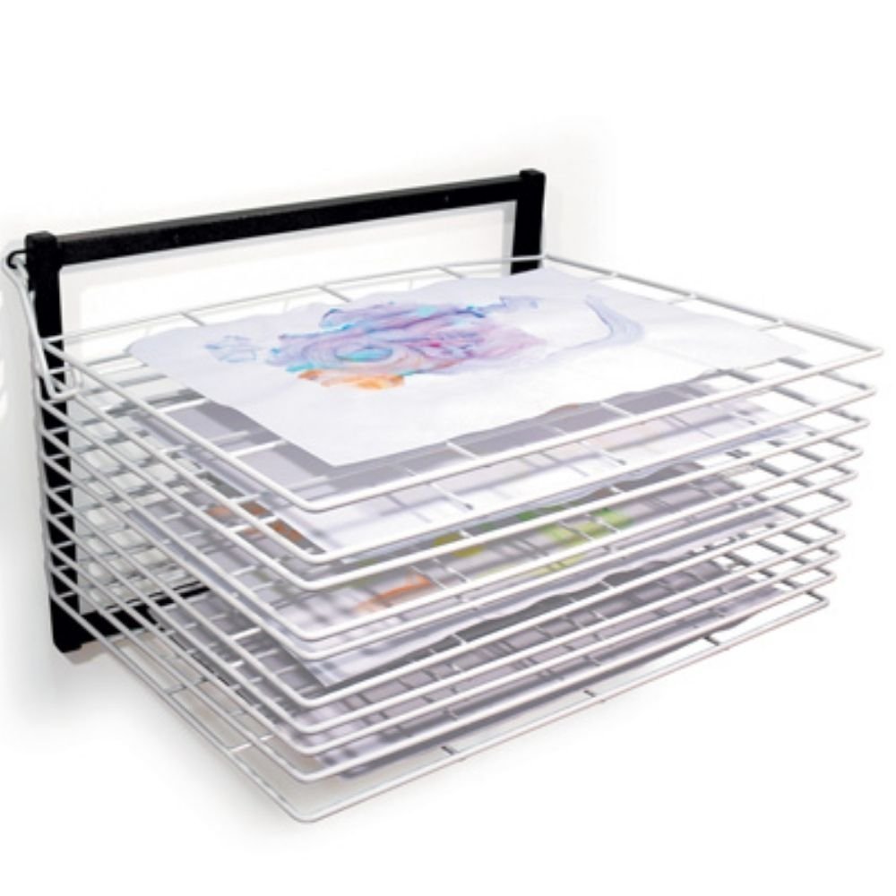 10 Shelf Wall Mounted Art Drying Rack, These 10 Shelf Wall Mounted Art drying racks are specially made for mounting directly to the wall. The shelves on the 10 Shelf Wall Mounted drying rack are suitable for A2 size paper and it is designed to fold away back to the wall when not in use. The 10 Shelf Wall Mounted Drying Rack unit comes complete with fixings and is finished in epoxy coated resin for easy cleaning. Key features of the 10 Shelf Wall Mounted Drying Rack The 10 shelf wall mounted art drying rack 