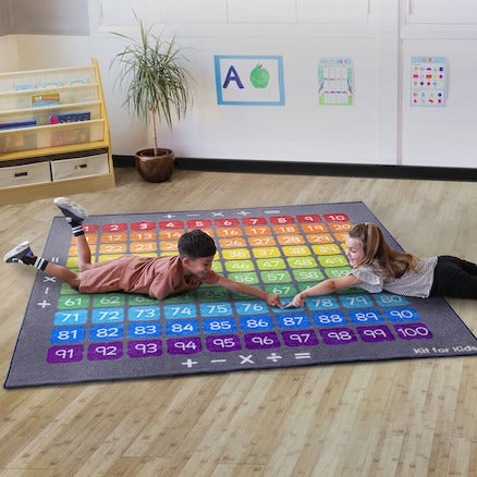 100 Square Counting Grid Carpet, The 100 Square Counting Grid Carpet encourages numeracy skills with these thick and soft Counting and Multiplication carpets.The 100 Square Counting Grid Carpet is perfect for teaching Mathematics and can also be used to support Communication & Language, as one of the other key areas of learning and development. Features of the 100 Square Counting Grid Carpet Extra thick, washable pile with a non-slip back. Edges are fully bound with a stitch wear resistant edge. Distinctive