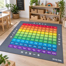 100 Square Counting Grid Carpet in a naturally lit early years classroom without children